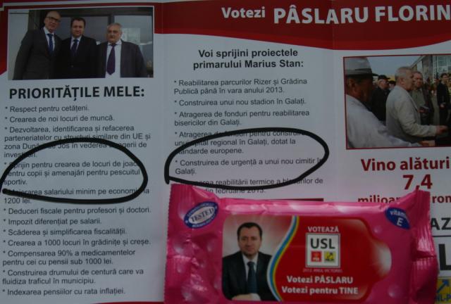 Florin Pâslaru își ademenește votanții cu locuri de veci și șervețele parfumate
