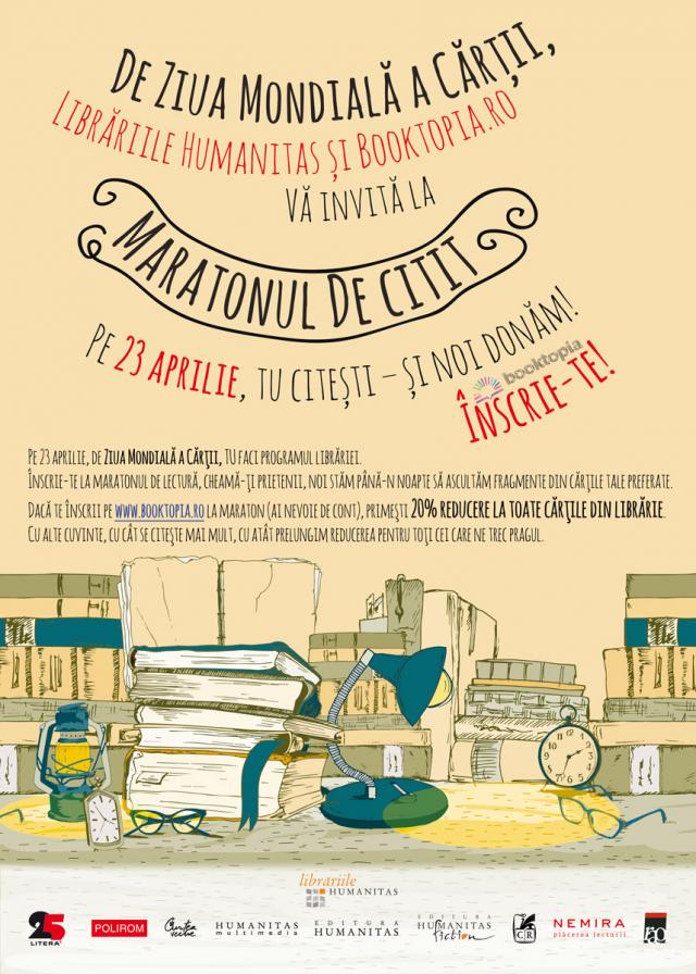 De Ziua Mondială a Cărţii - Maratonul de citit la Librăria Humanitas şi la Booktopia 