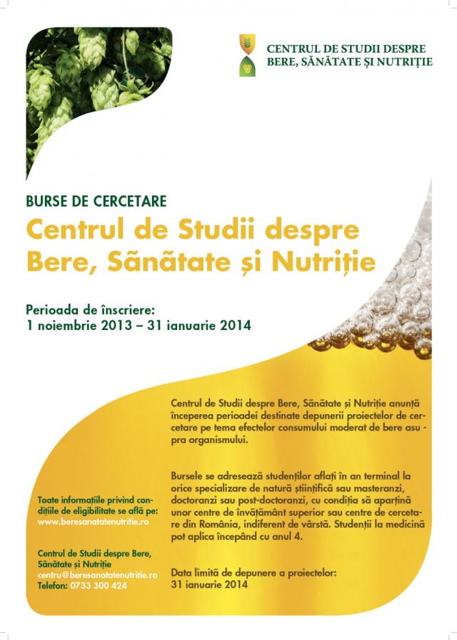 Centrul de Studii despre Bere, Sănătate şi Nutriţie alocă 150.000 lei pentru  cercetarea din România